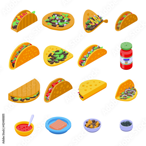 Tacos icons set. Isometric set of tacos vector icons for web design isolated on white background