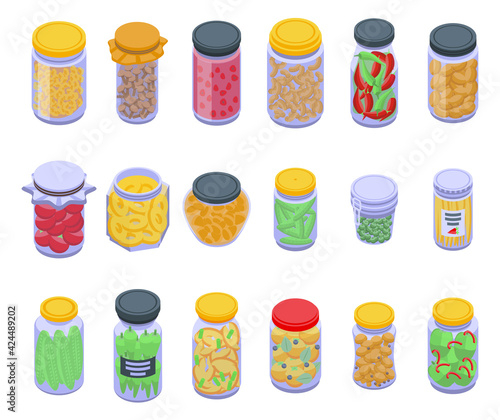Pickled products icons set. Isometric set of pickled products vector icons for web design isolated on white background