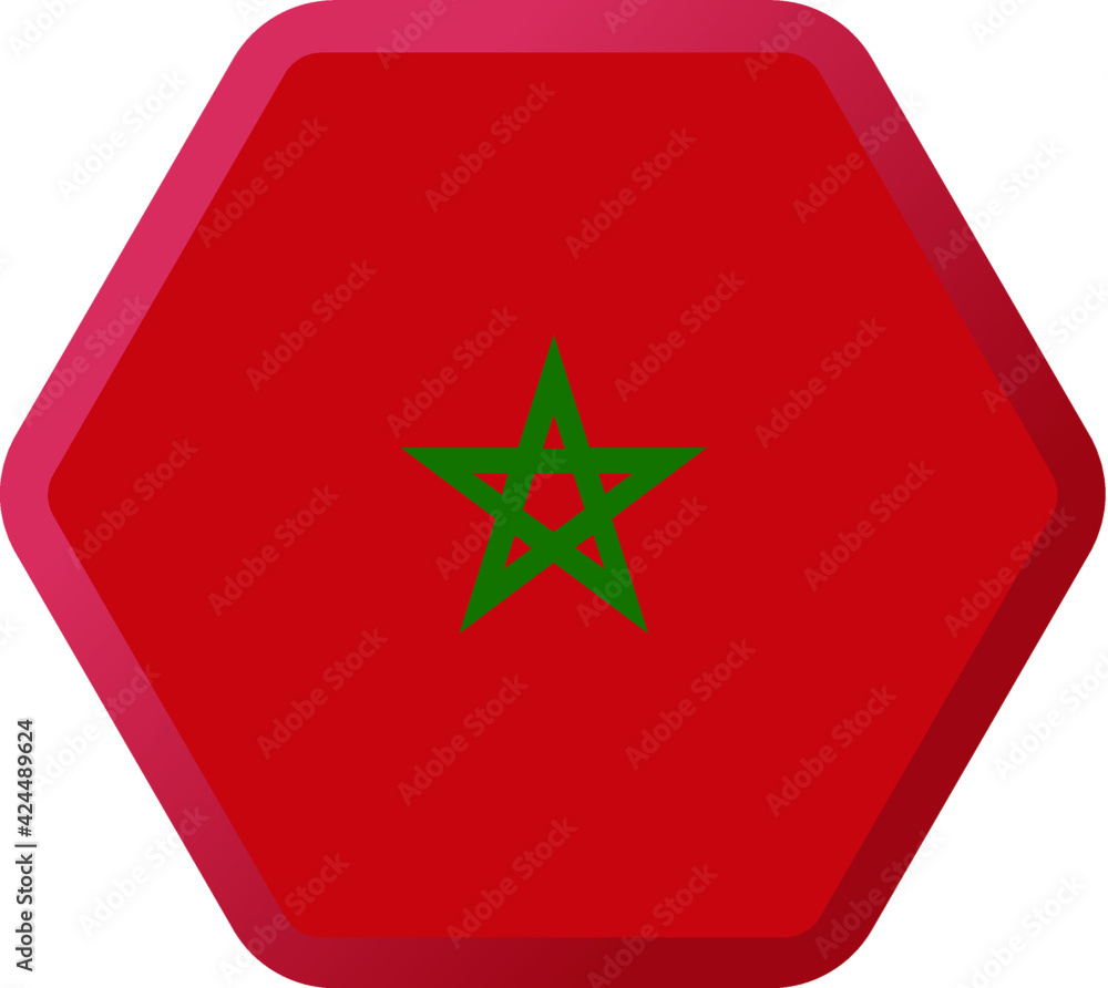 Flag of Morocco hexagonal icon with smoothed corners, shadows and lights Flag of Morocco hexagonal icon with smoothed corners, shadows and lights