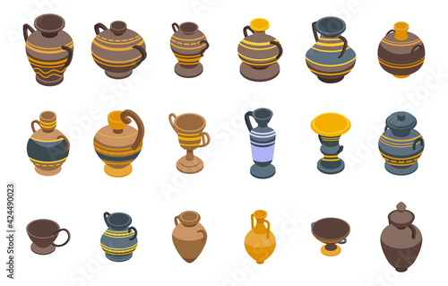 Amphora icons set. Isometric set of amphora vector icons for web design isolated on white background