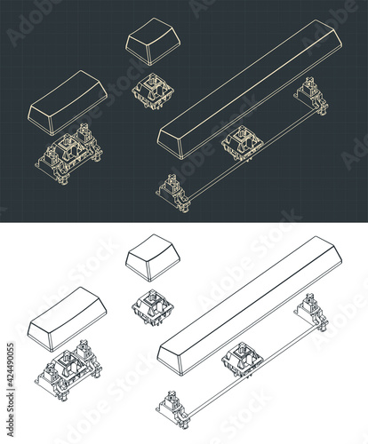 Mechanical keyboard switches and keycaps drawing