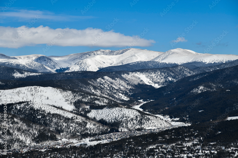 Panoramic view to the mountains at Breckenridge ski resort, Colorado