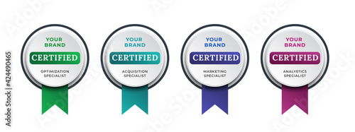 Logo badge for certification technical, analyst, internet, data, management system, etc. Digital certified logo verified achievements company or corporate with ribbon design. Vector illustration.
