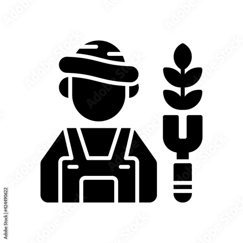 vector illustration of farmer icon. farmer avatar with wheat plant and glyph design style
