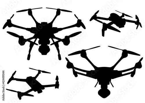 Drones for tracking in a set. Vector image.