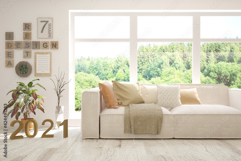 White living room with sofa. Scandinavian interior design. 3D illustration White living room with sofa. Scandinavian interior design. 3D illustration