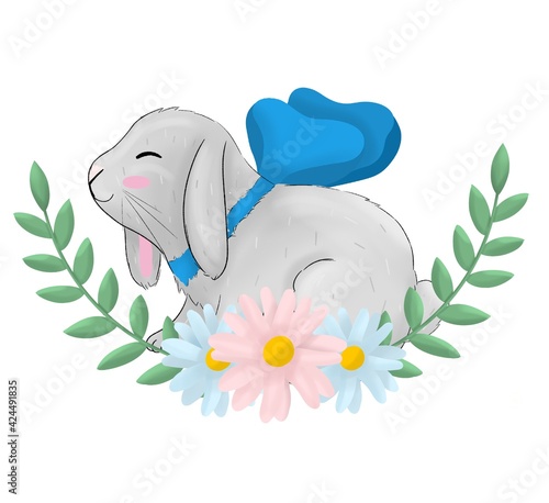 Easter bunny composition whith flower