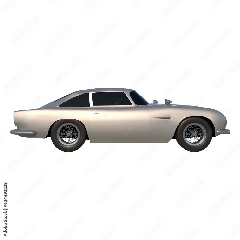  sport car city tourism luxury transport 1960s 3- Lateral view white background 3D Rendering Ilustracion 3D