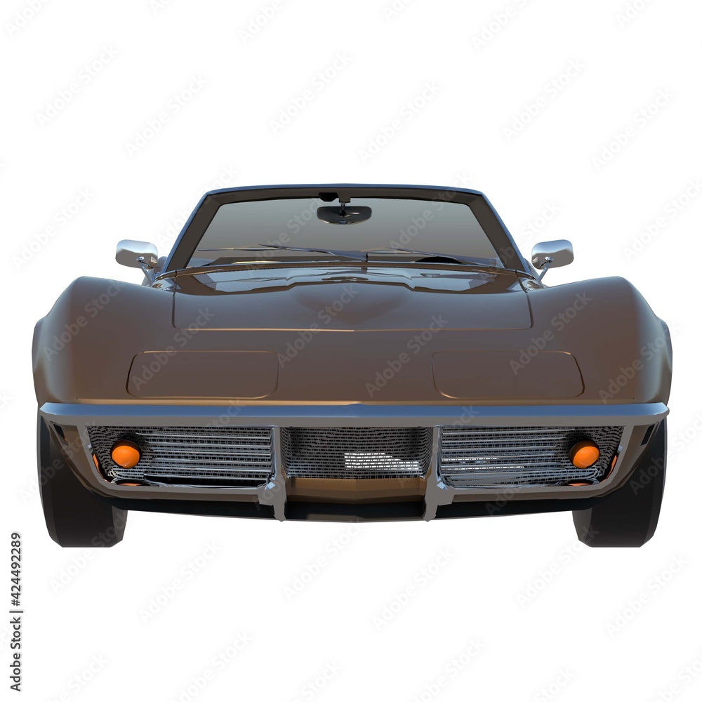 Convertable sport car city tourism luxury transport 1960s 4- Front view white background 3D Rendering Ilustracion 3D
