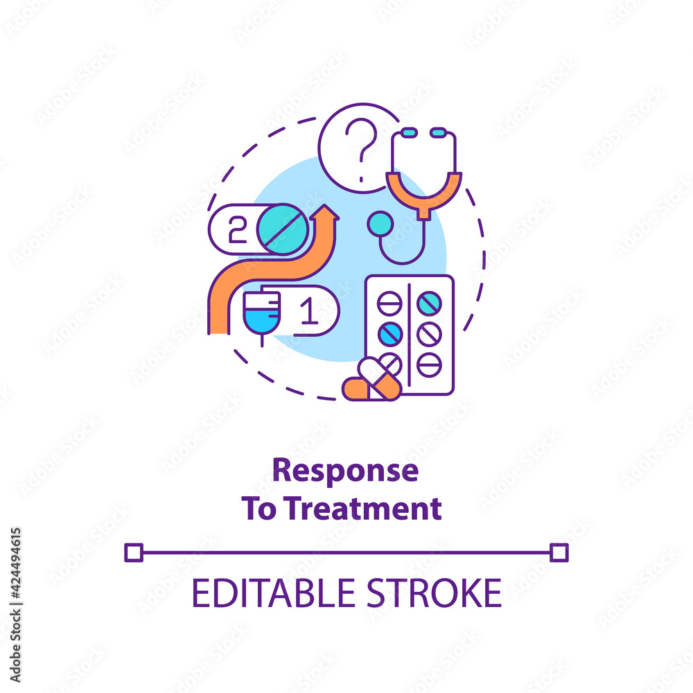 Response to treatment concept icon. Dealing with corona virus pandemic. Way to treat covid problems idea thin line illustration. Vector isolated outline RGB color drawing. Editable stroke