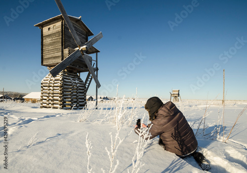 The northernmost windmills in the world. The village of Kimzha. Mezensky district, Arkhangelsk region  photo