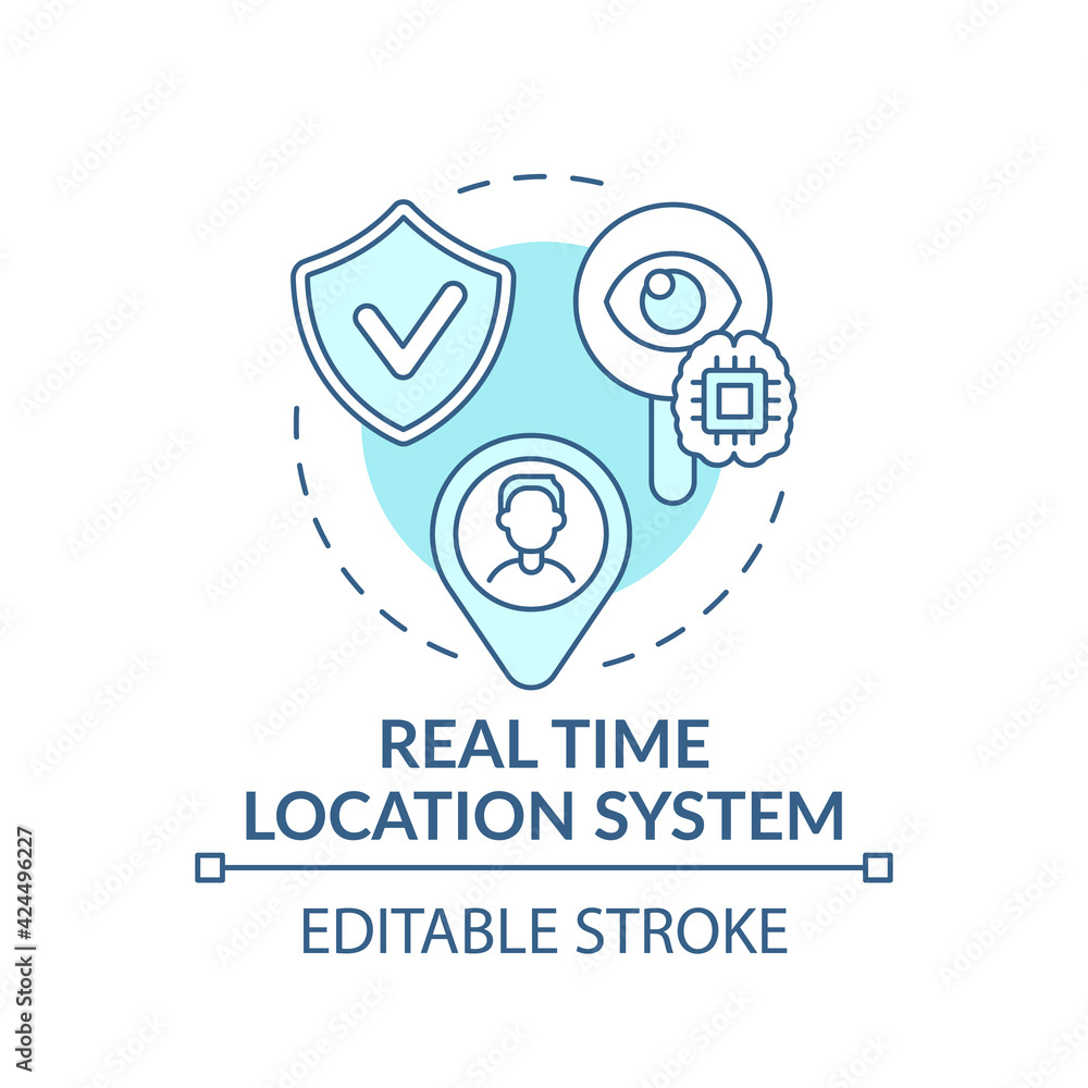 Real time location system concept icon. Future smart office idea thin line illustration. Monitoring people, objects in real time. Vector isolated outline RGB color drawing. Editable stroke