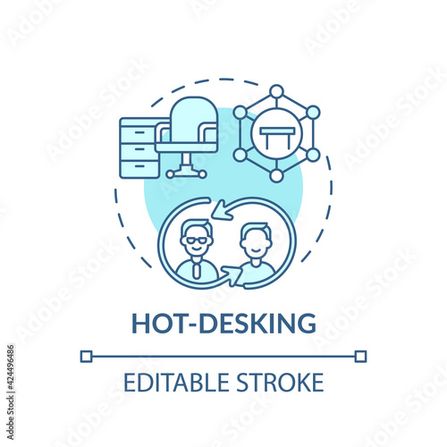 Hot-desking concept icon. Office environment idea thin line illustration. Maximization space efficiency. Workplace flexibility. Vector isolated outline RGB color drawing. Editable stroke © bsd studio