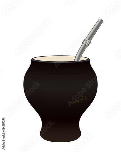 Yerba Mate Tea. Decorated Calabash for Argentine Tradition Beverage