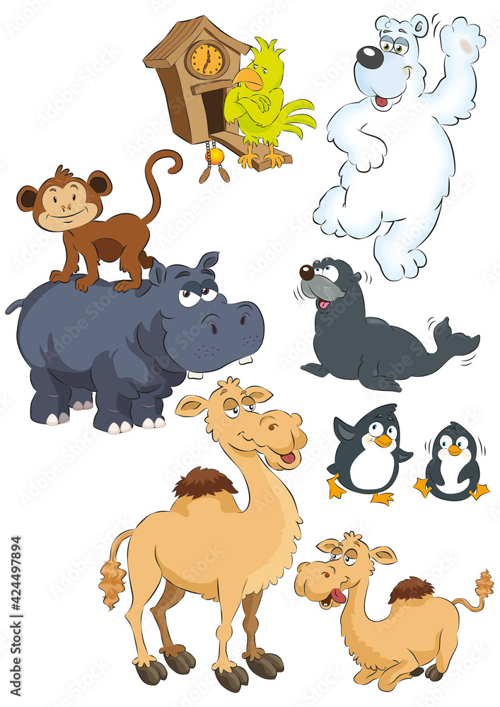 Funny Miscellaneous Animals Cartoon on White Funny Miscellaneous Animals Cartoon on White