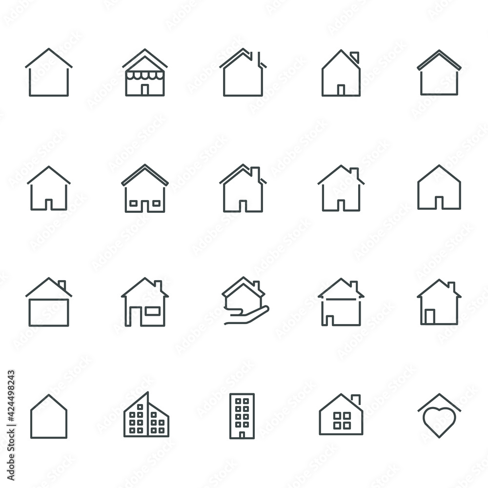 Set of house icon. Simple outline residence property. Real estate vector symbol 320x320 pixels.