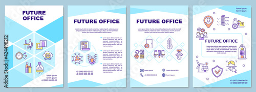 Future office brochure template. Modern workplace design. Flyer, booklet, leaflet print, cover design with linear icons. Vector layouts for presentation, annual reports, advertisement pages
