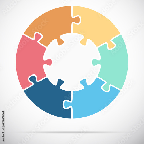 round puzzle, white base with 6 options