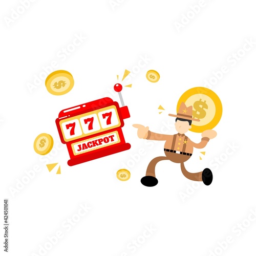 cowboy america and casino slot game cartoon doodle flat design style vector illustration