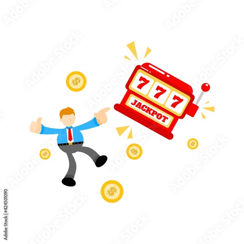 businessman worker and casino slot game cartoon doodle flat design style vector illustration