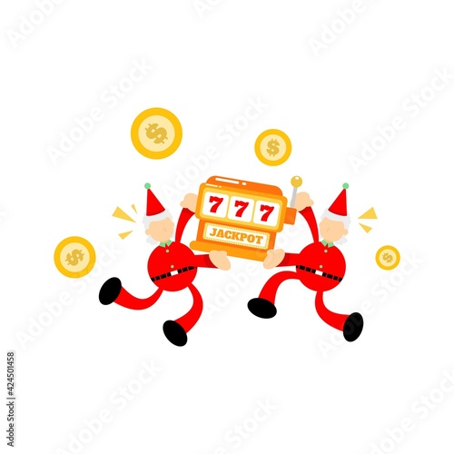 christmas santa claus merry and casino slot game cartoon doodle flat design style vector illustration