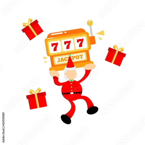 christmas santa claus merry and casino slot game cartoon doodle flat design style vector illustration