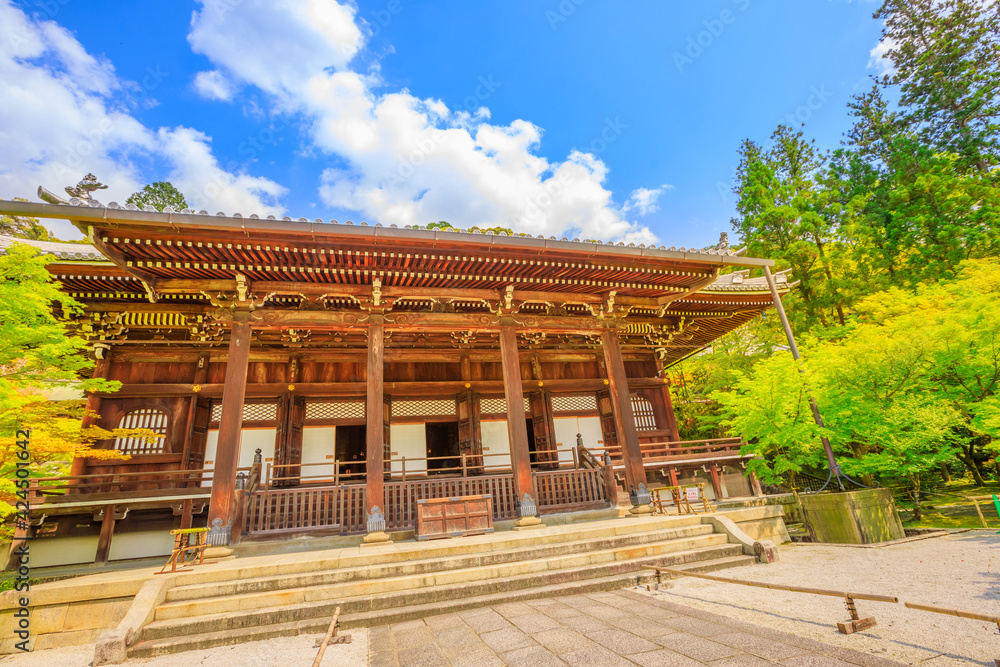 Kyoto, Japan - April 27, 2017: Amida-do hall of Eikan-do Temple or Zenrin-ji belongs to the Jodo sect of Japanese Buddhism. Eikando is a popular Zen Temple in Kyoto, Japan. Spring season in beautiful