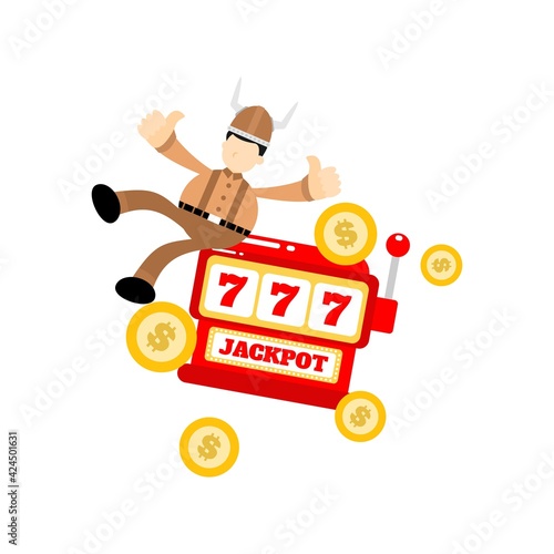 barbarian viking and casino slot game cartoon doodle flat design style vector illustration