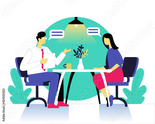 Job Interview taken by boss illustration concept vector