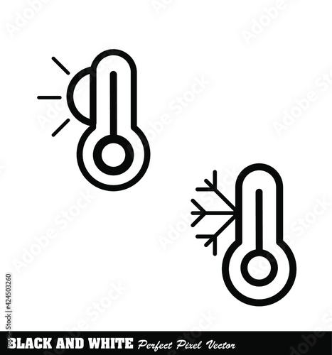 Set temperature gauge icon, cold weather detection tool. Flat isolated vector symbol on white background. Thermometer with sun and ice chips, manual thermometer. as labels, signs, symbols eps 10