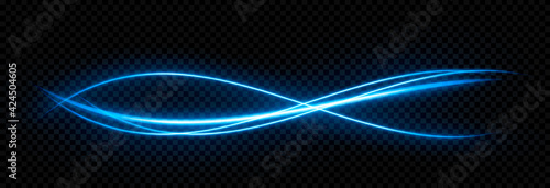 Vector glowing light lines. Neon light, electric light, light effect png. Blue line png, magical glow, shine. 