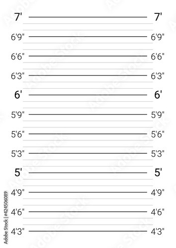 Mugshot background. Police lineup wall with an imperial units scale