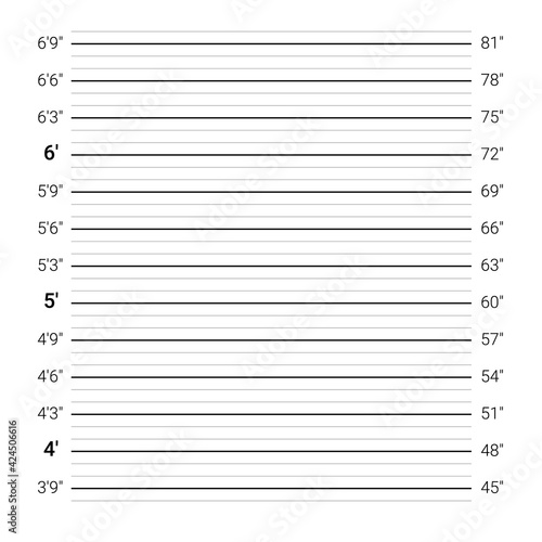 Mugshot background. Police lineup wall with an imperial units scale