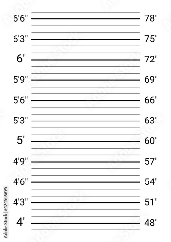 Mugshot background. Police lineup wall with an imperial units scale