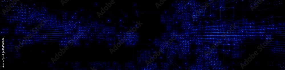 Futuristic, Blue Digital Grid background. Network Tech Wallpaper Banner. 3D Render Futuristic, Blue Digital Grid background. Network Tech Wallpaper Banner. 3D Render