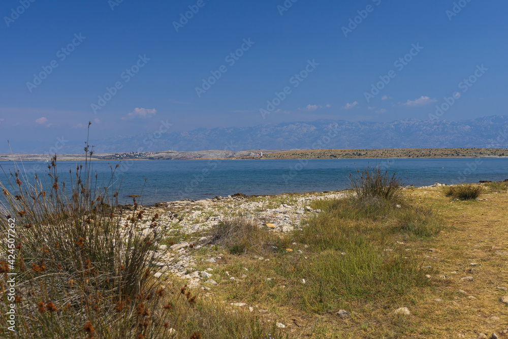 Northern Velebit mountains view from Adriatic sea near Vrsi, Croatia