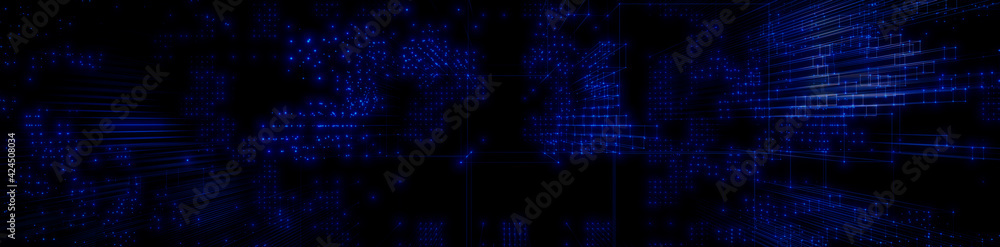 Futuristic, Blue Digital Grid background. Network Tech Wallpaper Banner. 3D Render Futuristic, Blue Digital Grid background. Network Tech Wallpaper Banner. 3D Render