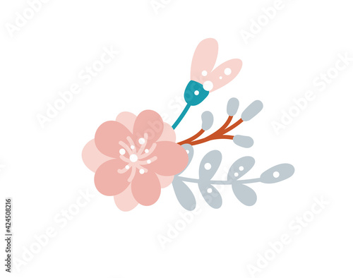 Summer vector wildflowers illustration bouquet. Scandinavian Branch of bluebell flower spring isolated on white background. Meadow herb. Hand drawn doodle ink sketch. Color design