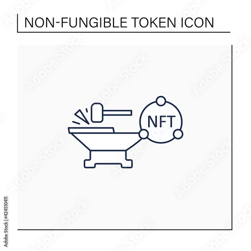 Minting line icon. Tokenizes digital asset on blockchain. Minting cryptocurrency. Digitalization concept. Isolated vector illustration.Editable stroke