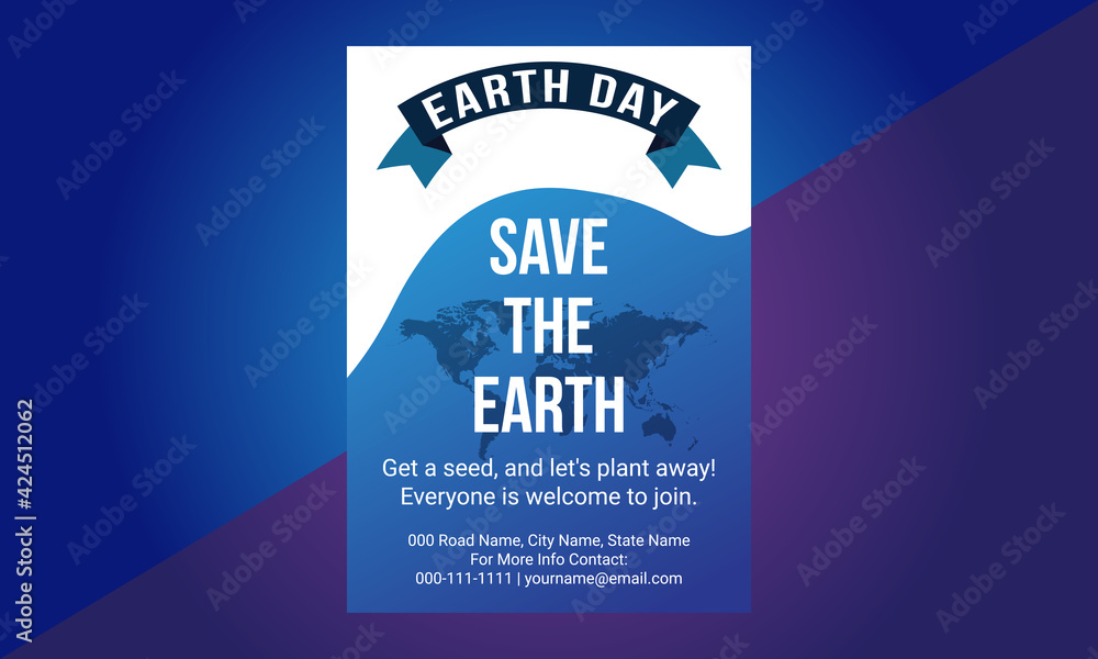 Fototapeta premium Happy Earth Day flyer design template, Earth day vector poster design will illustration. Celebrate Earth day poster card design.
