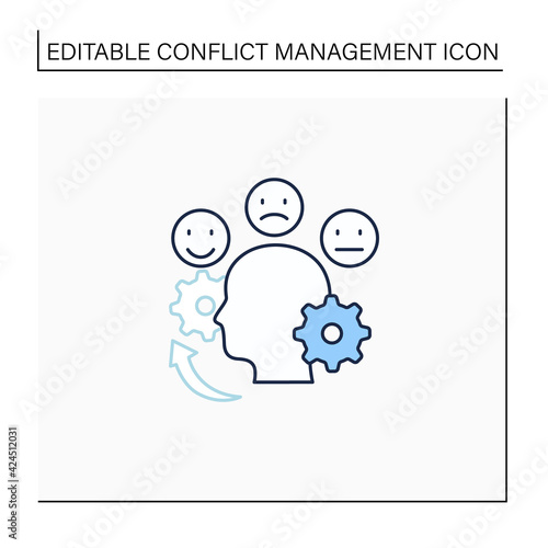 Managing emotions line icon. Control positive and negative emotions. Emotional dysregulation. Burnout. Conflict management concept. Isolated vector illustration. Editable stroke