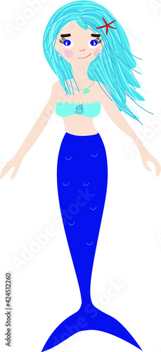 Mermaid vector illustration. Fairy tale mermaid 
