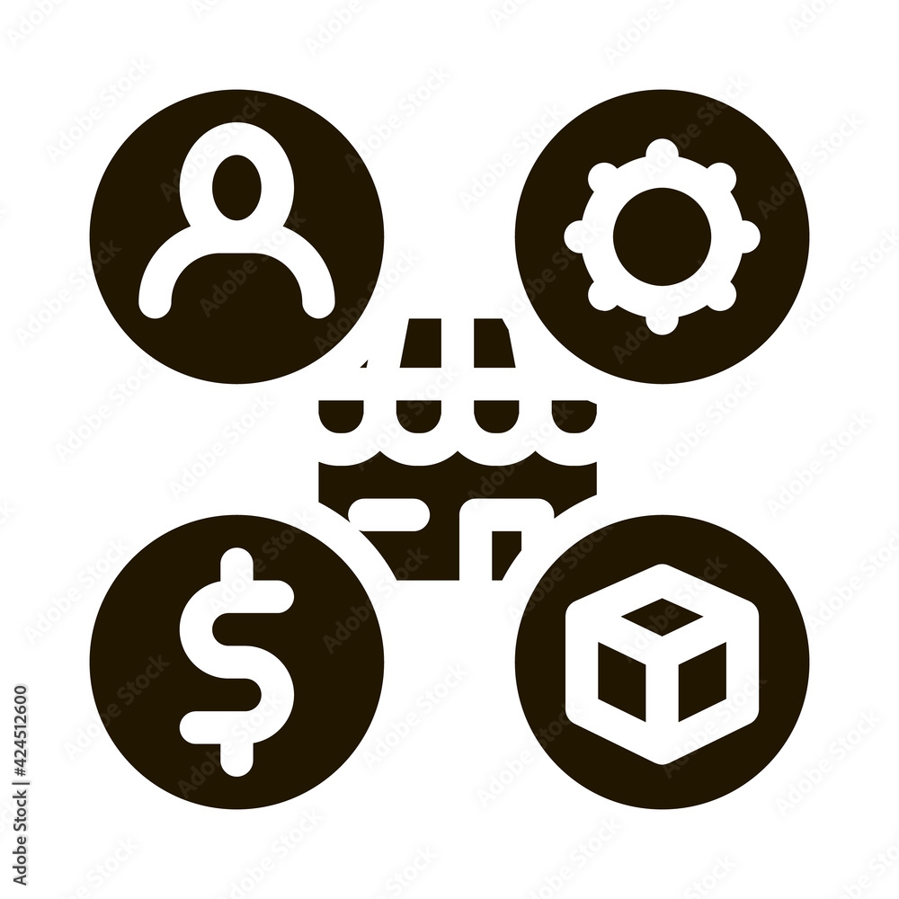 shop manager work and delivery glyph icon vector. shop manager work and delivery sign. isolated symbol illustration shop manager work and delivery glyph icon vector. shop manager work and delivery sign. isolated symbol illustration