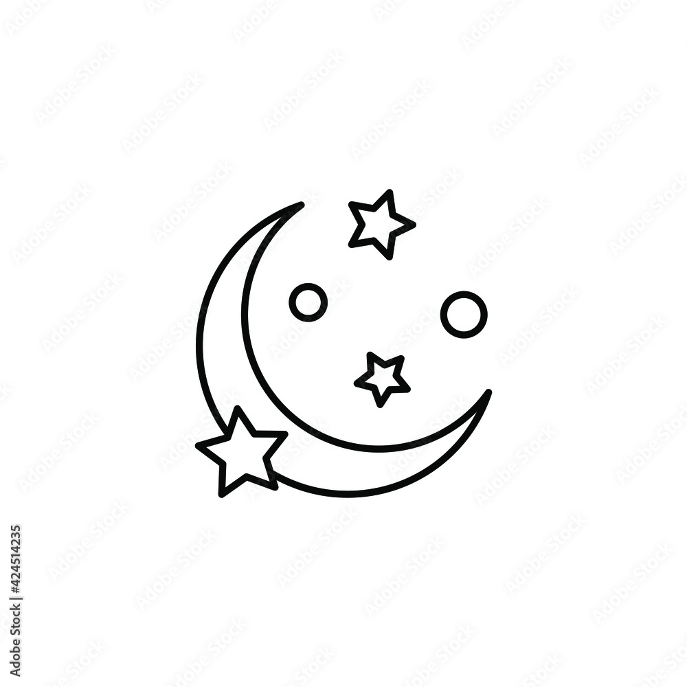 Moon and stars line icon on background. Moon and stars line icon on background.