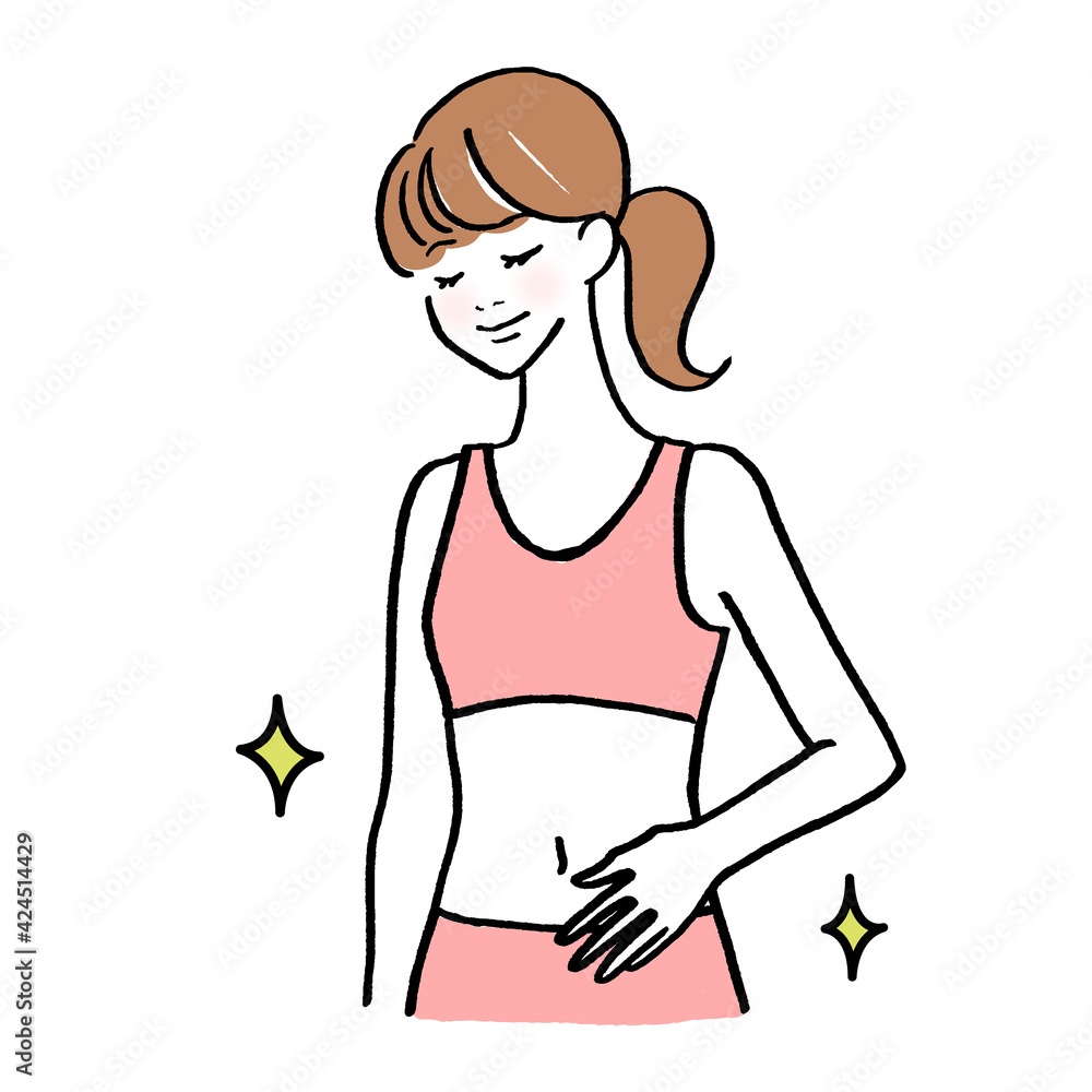 お腹を気にする女性のイラスト お腹を気にする女性のイラスト