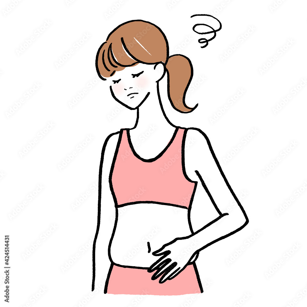 お腹を気にする女性のイラスト お腹を気にする女性のイラスト