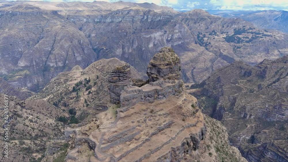Aerial view of waqrapukara, archaeological place in cusco peru. Aerial view of waqrapukara, archaeological place in cusco peru.