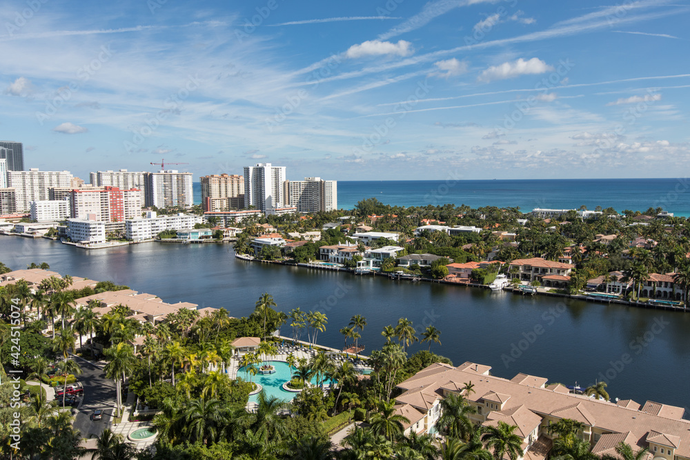 Naklejka premium Aventura Florida waterway Canal with luxury homes