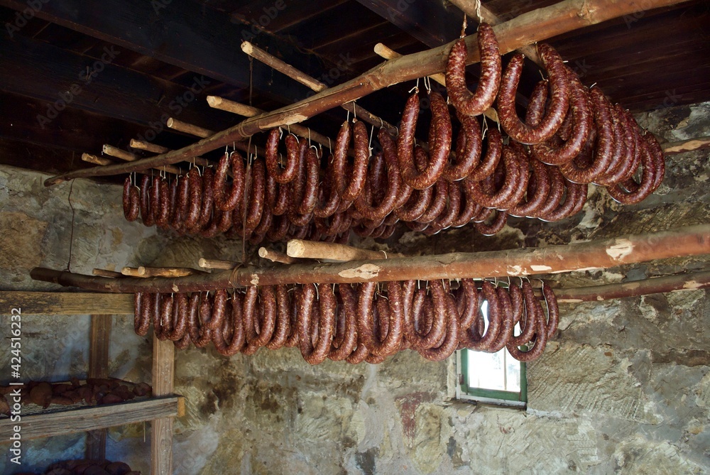 Smoked sausage in the traditional smokehouse at Lyndon B. Johnson State