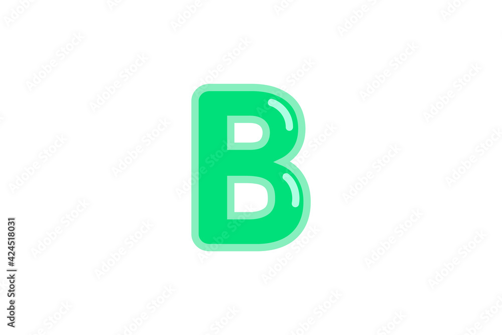 B, letter alphabet green candy jelly glossy vector isolated on white background 